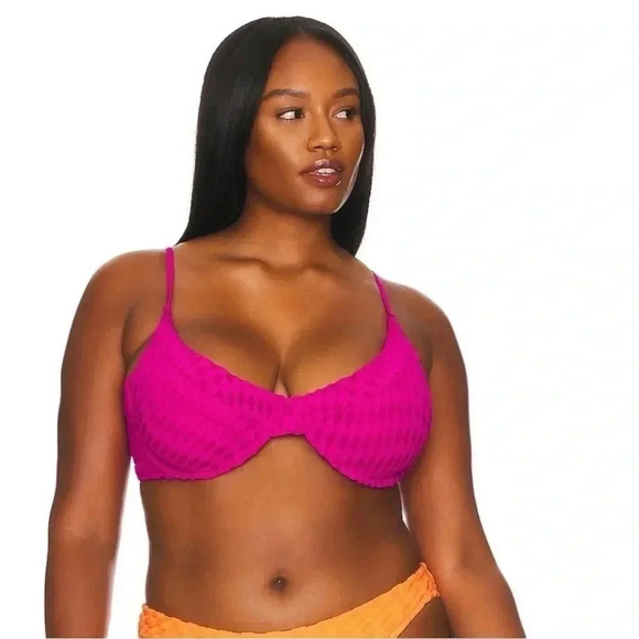 Good American Jacquard Demi Cup Bikini Top in Hawaiian Pink Size X- 6 - Picture 1 of 9